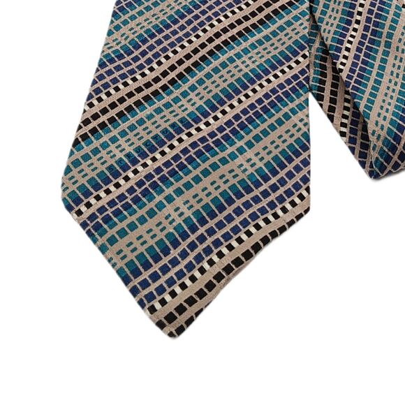 Structure Other - Structure Silk Tie Mens 58” Taupe Blue Teal Geometric Designer Wide New